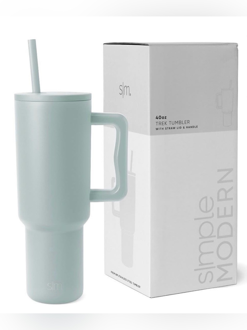 40oz Trek Tumbler with Handle & Straw – Seafoam
